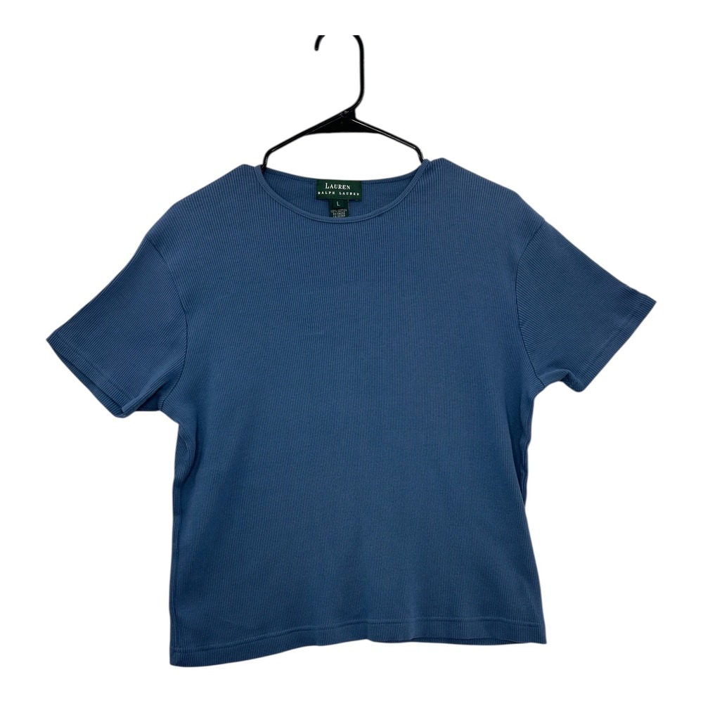 Lauren Ralph Lauren Women's Short Sleeve Ribbed Tee in Dusty Blue
